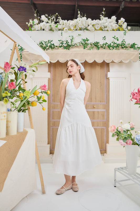 Halter Lace Trim Midi Dress