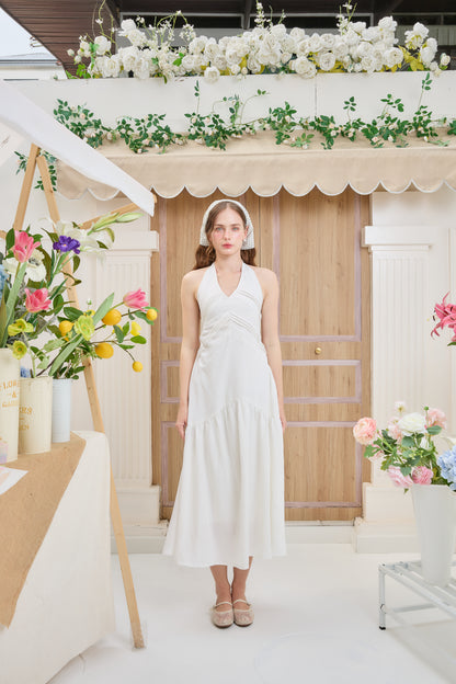 Halter Lace Trim Midi Dress